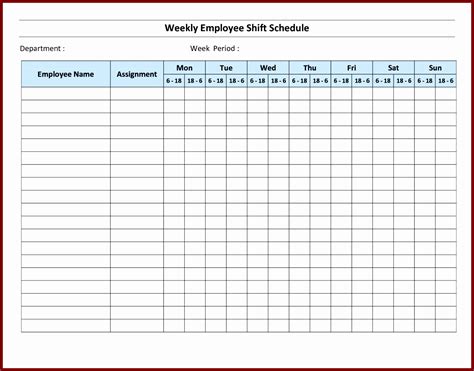 Monthly Employee Schedule Template