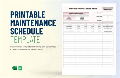 Monthly Maintenance Schedule Excel Template