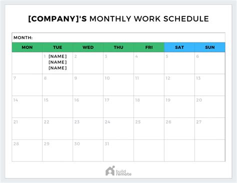 Description of Monthly Work Schedule Template