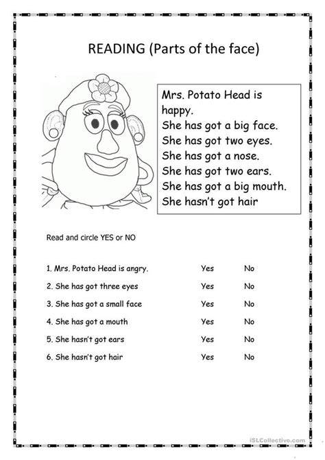 Mr. Potato Head Reading Comprehension