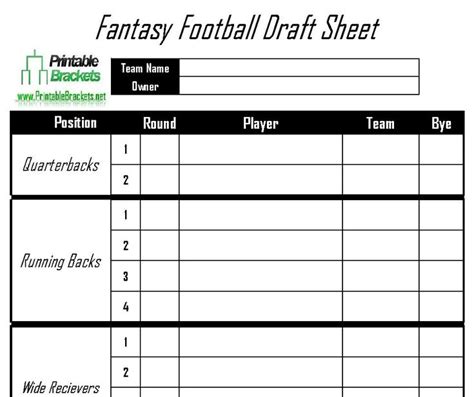 NFL Fantasy Football Sheet