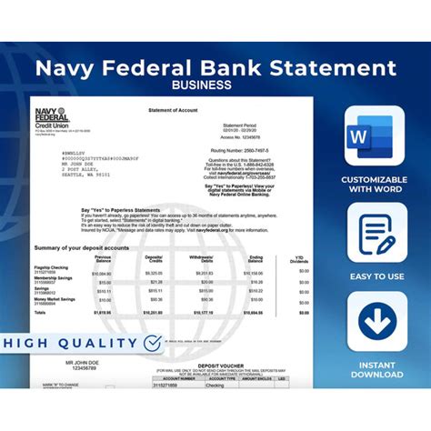 Navy Federal Bank Statement Template Benefits