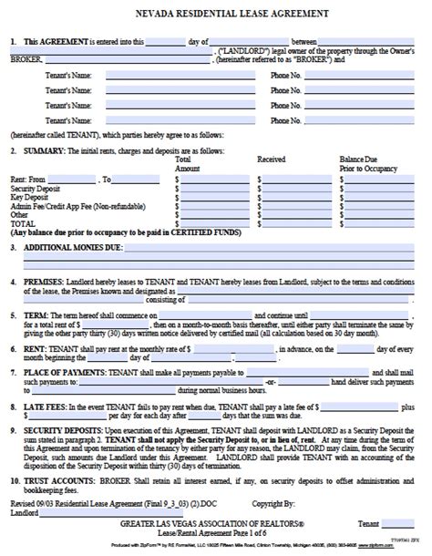 Nevada Rental Agreement