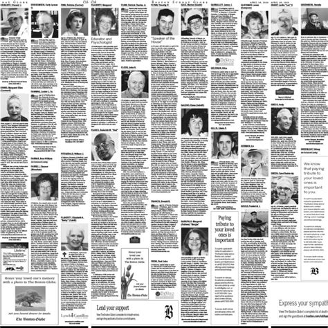 Newspaper obituary section example