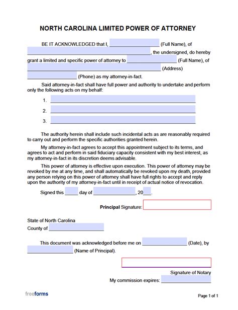 North Carolina Power of Attorney Form Templates