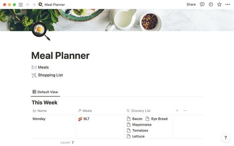 Notion Meal Planning Interface