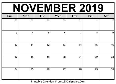 November Blank Calendar Printable for Specific Needs