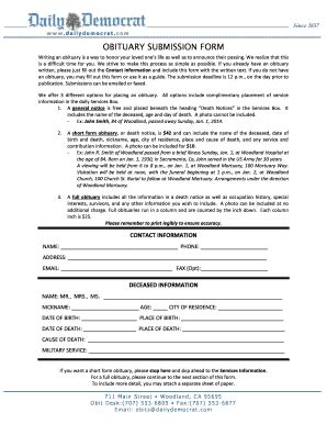 Obituary Submission Form