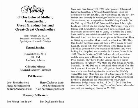 Obituary Template Example