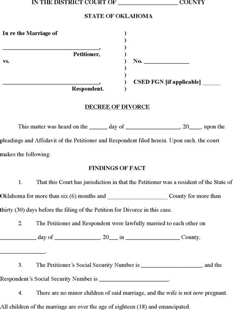 Oklahoma Divorce Papers Example