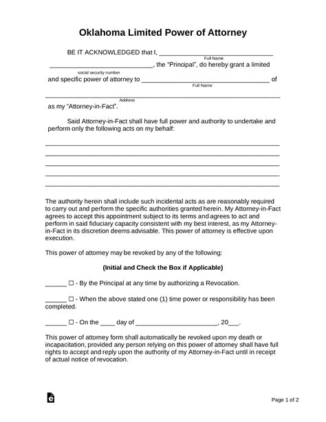 Oklahoma Limited Power Of Attorney Form