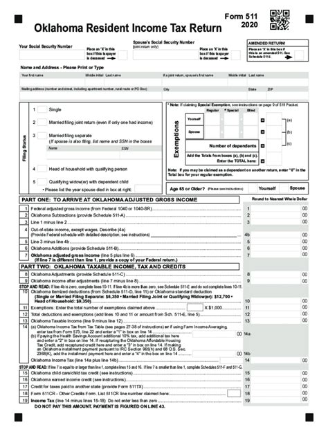 Oklahoma Tax Form 511 Instructions