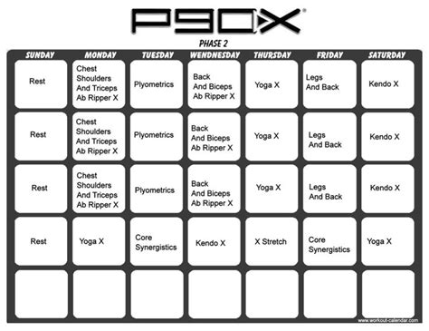 P90X Workout Schedule Phase 2 Image