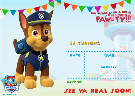 Paw Patrol Characters for Birthday Invitations