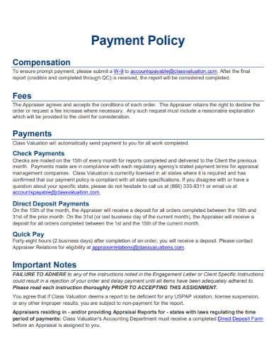 Payment Policy Establishment