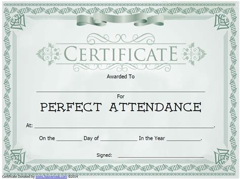 Perfect Attendance Certificate Template Example 4