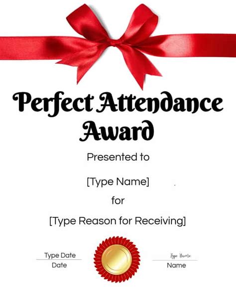 Perfect Attendance Certificate Template Example 9