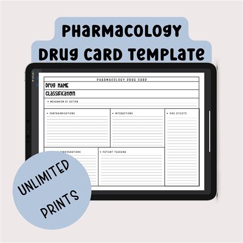 Pharmacology Drug Card Template