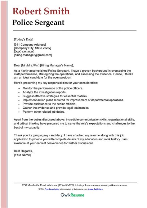 Police Cover Letter Example