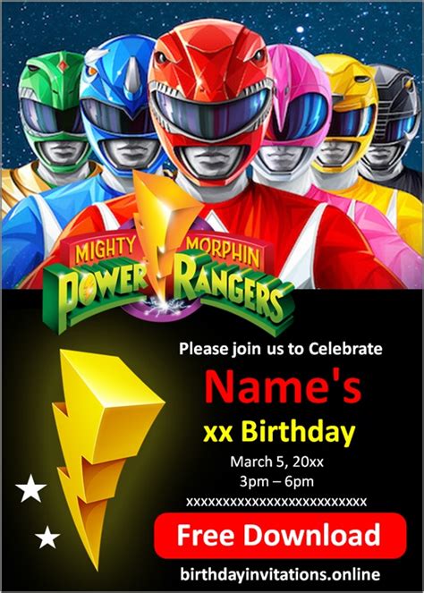 Power Ranger Birthday Invitations Design