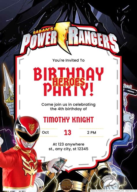 Power Ranger Invitations Template