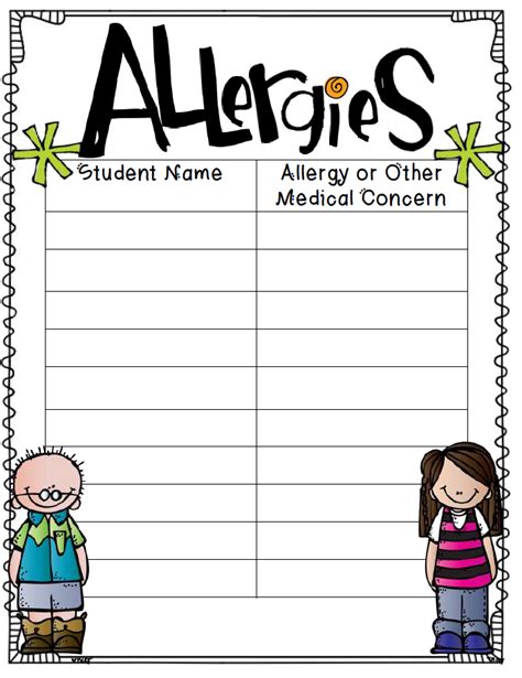 Printable Allergy Form Template PDF