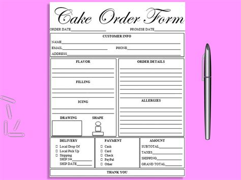 Printable Cake Order Forms Example