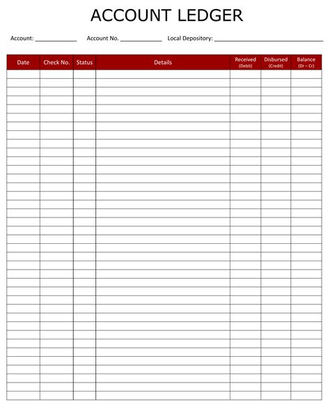 Printable Ledger Template