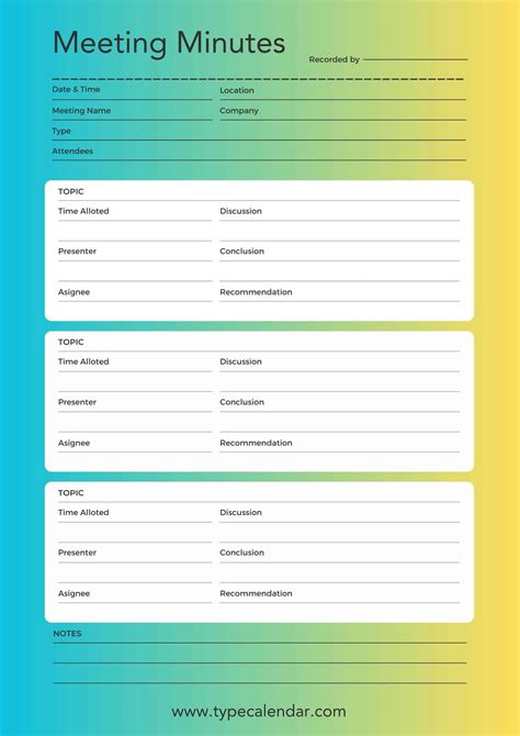 Printable Meeting Minutes Template