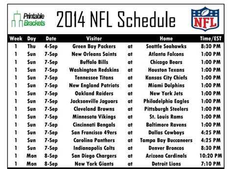 Printable NFL Schedules