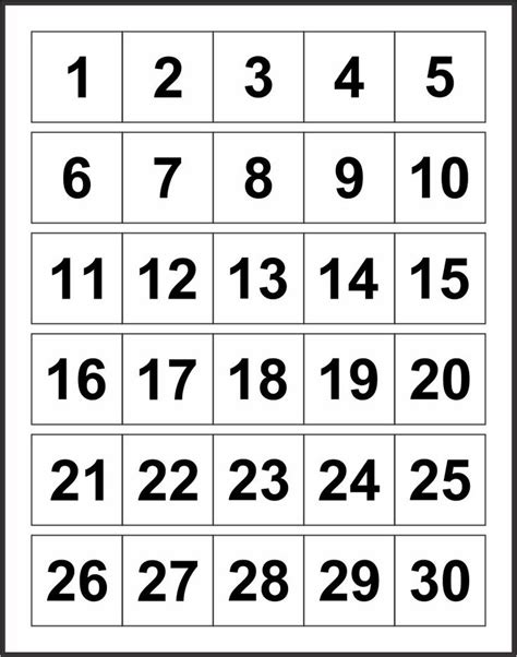 Printable Numbers 1-30 Template Example