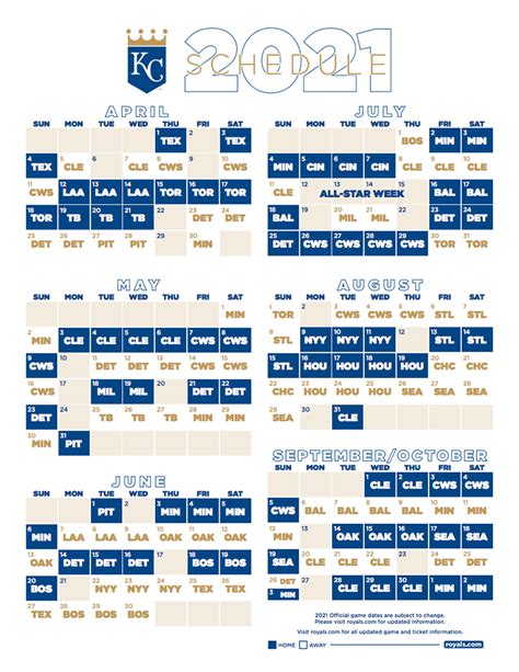 Printable Royals Schedule