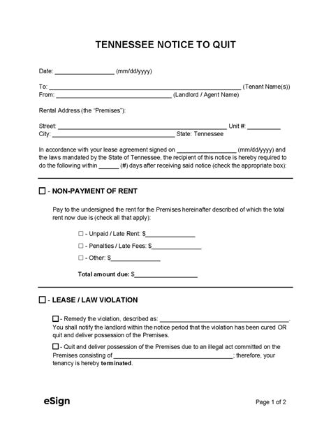 Printable Tennessee Eviction Notice