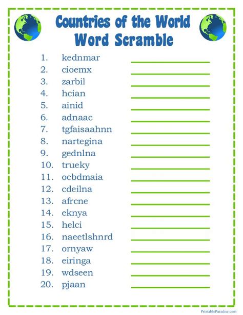 Printable Word Scramble Games