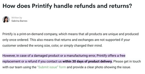 Printify Return Policy Explanation