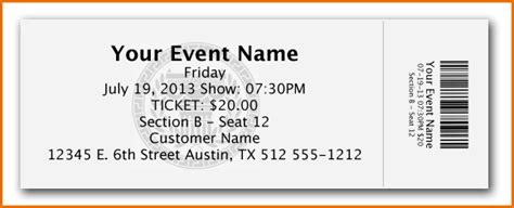 Printing Printable Ticket Template Word