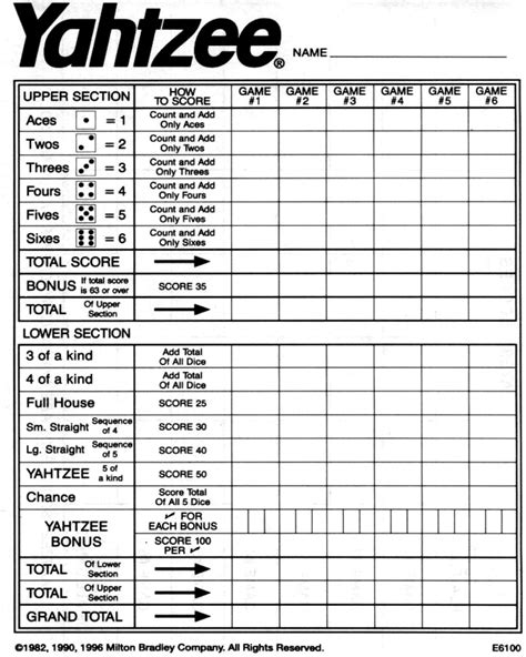 Printing Yahtzee Score Cards