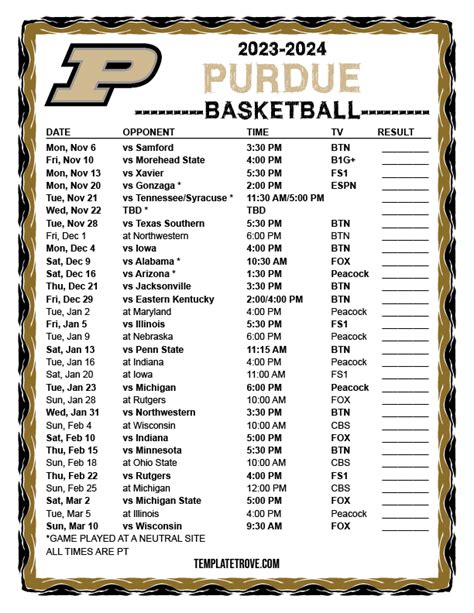 Purdue Basketball Conference Schedule