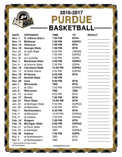 Purdue Basketball Schedule