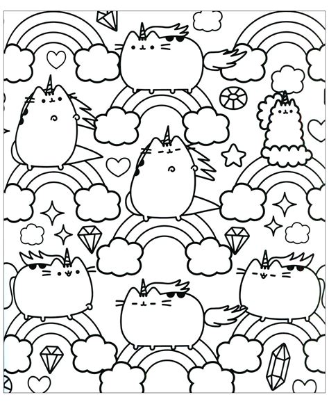 Pusheen coloring pages with patterns