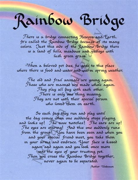 Rainbow Bridge Printable Poem