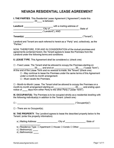 Rental Lease Agreement Nevada