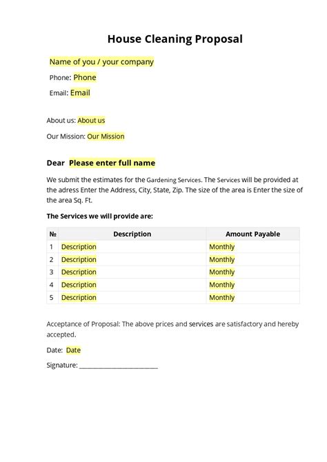 Description of Residential Cleaning Proposal Template