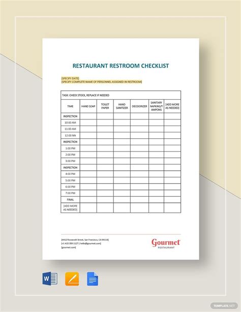 Restaurant Restroom Checklist Template