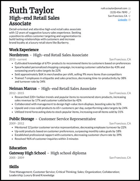 Retail Sales Resume Example 6