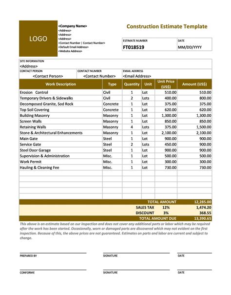 Roofing Contractor Estimate Template Example 9