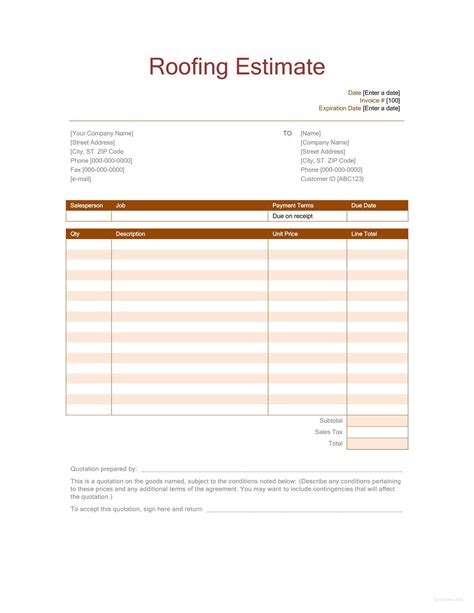 Roofing Estimate Template Examples