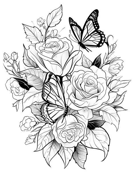 Rose coloring pages for relaxation and stress relief