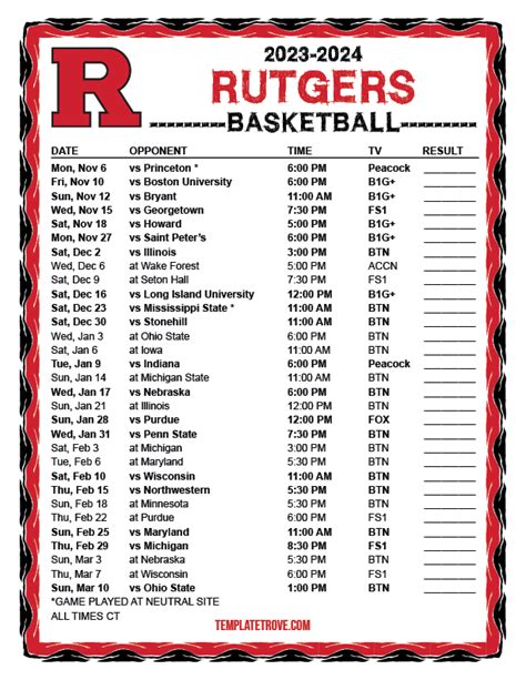 Rutgers Basketball Schedule