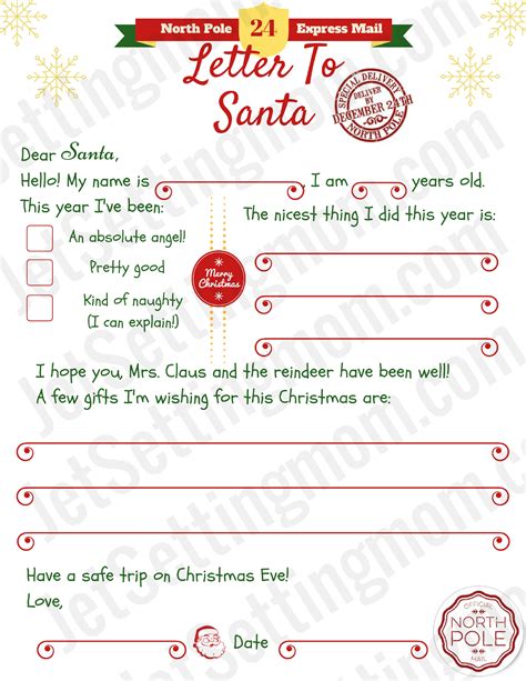 Santa Letter Template Examples for Children